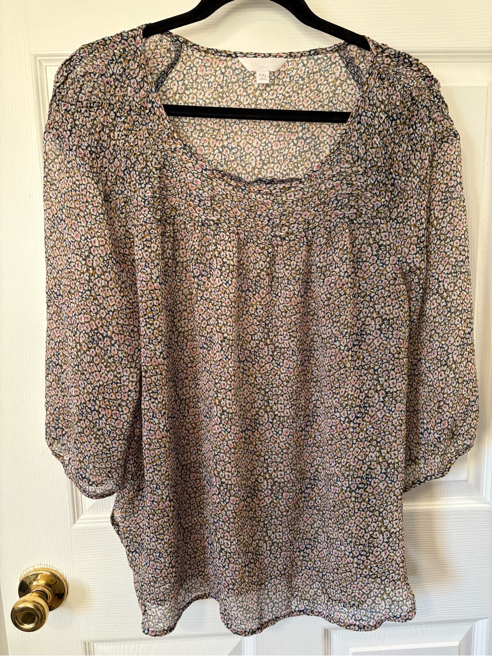 Floral Print Peasant Blouse in Multi-Color